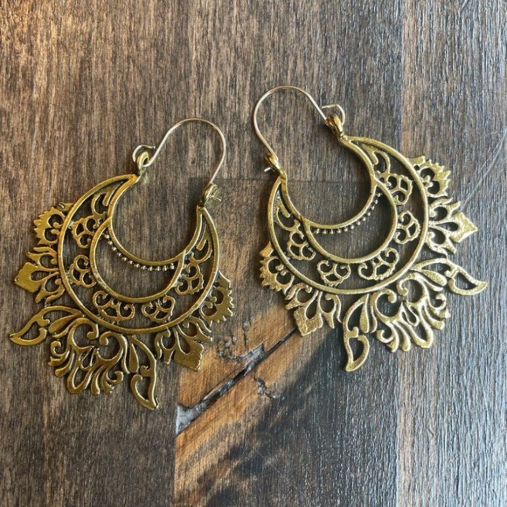 Gold Floral Hoop Earrings - Picture 4 of 5
